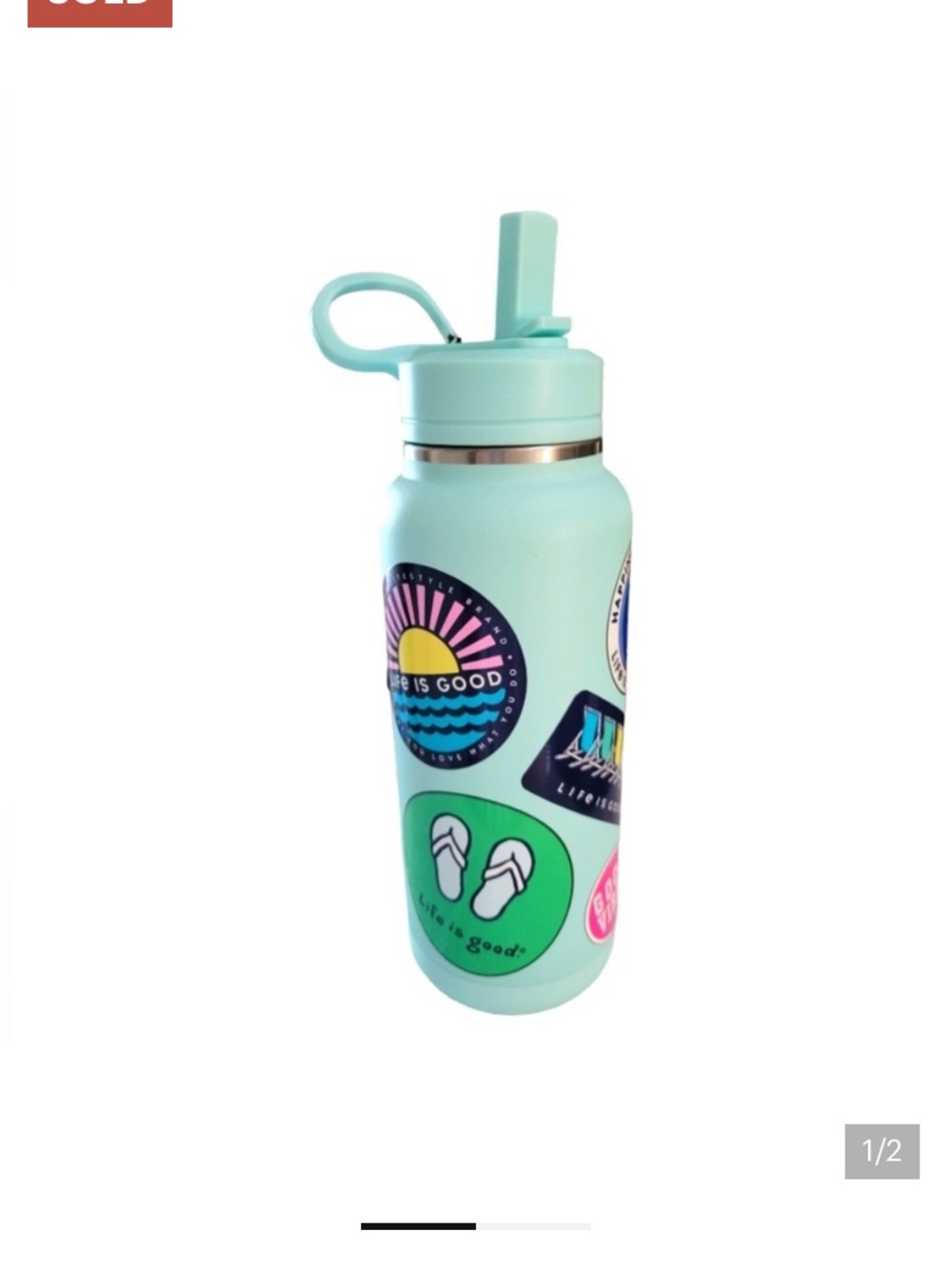 Life Is Good Mint Green Stickered Water Bottle